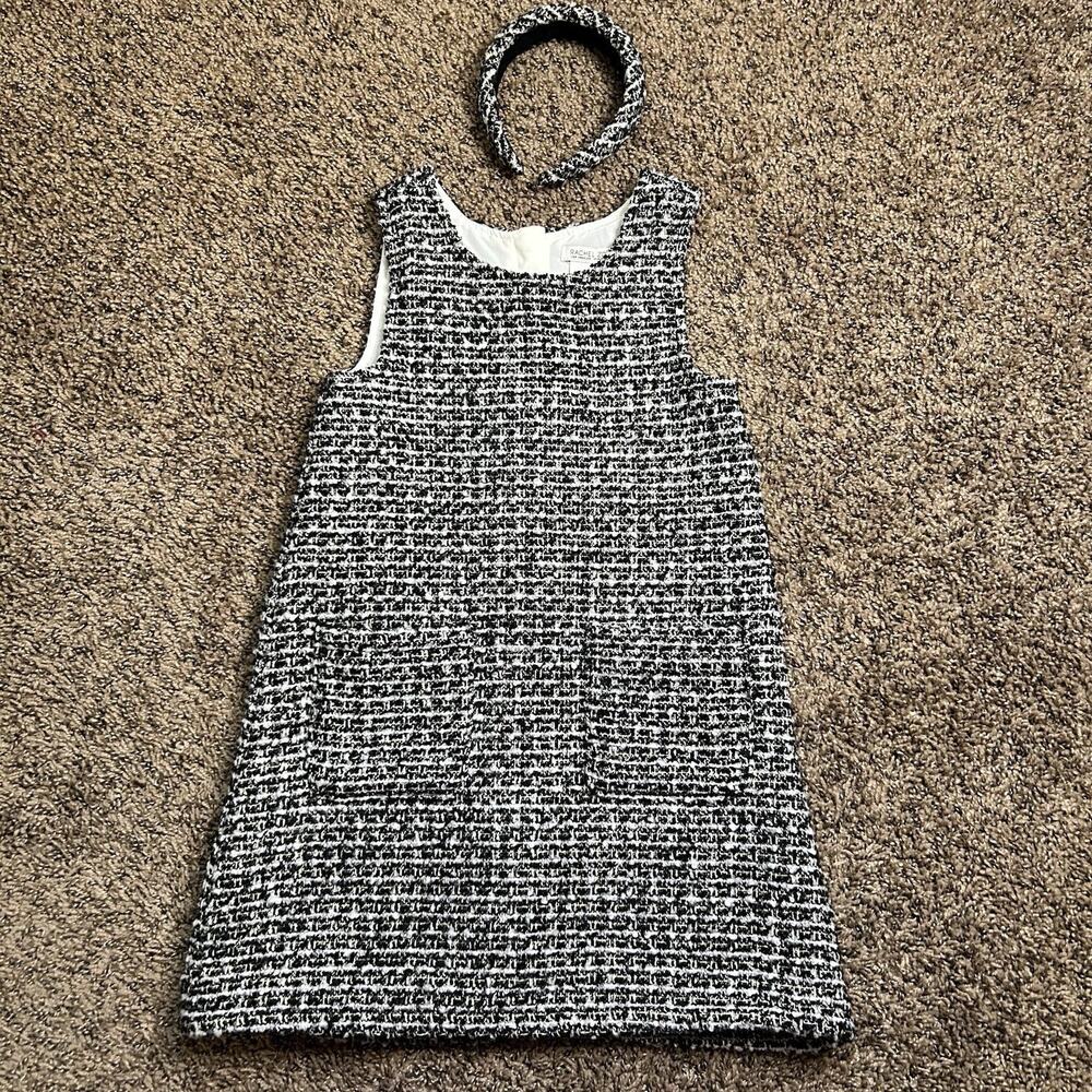 Rachel Zoe Size 6 Shift Metallic Black/White/Gold Tweed Holiday Dress& Headband